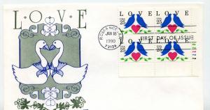 2440 Love 1990, lovebirds,  GAMM, plate block, FDC