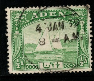 ADEN SG1 1937 ½a YELLOW-GREEN USED