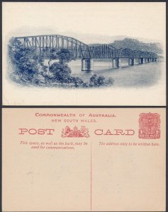 NEW SOUTH WALES Postcard 1906 Arms 1d, view Hawkesbury River Bridge.