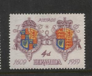 Bermuda - Scott 171 - Arms James I & QEII -1959 - MVLH - Single 4d Stamp