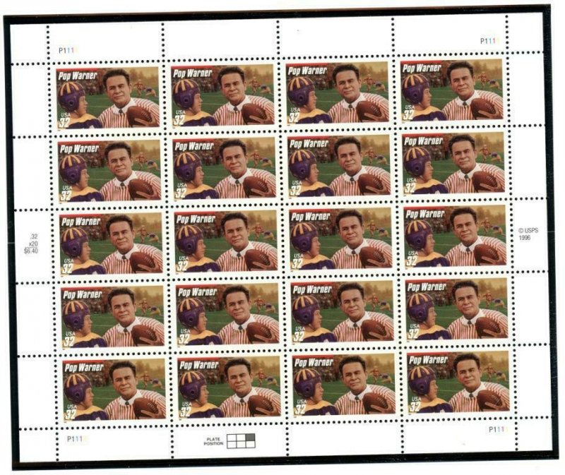 US  3149  Pop Warner 32c - Pane of 20 - MNH - 1997 - P1111