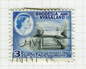 RHODESIA; & NYASALAND 1959 early QEII issue fine used 3d. value
