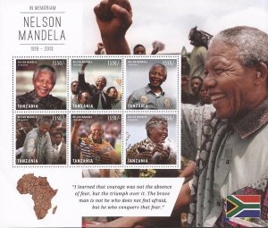 Tanzania - 2013 Nelson Mandela - 6 Stamp Souvenir Sheet - Scott #2698
