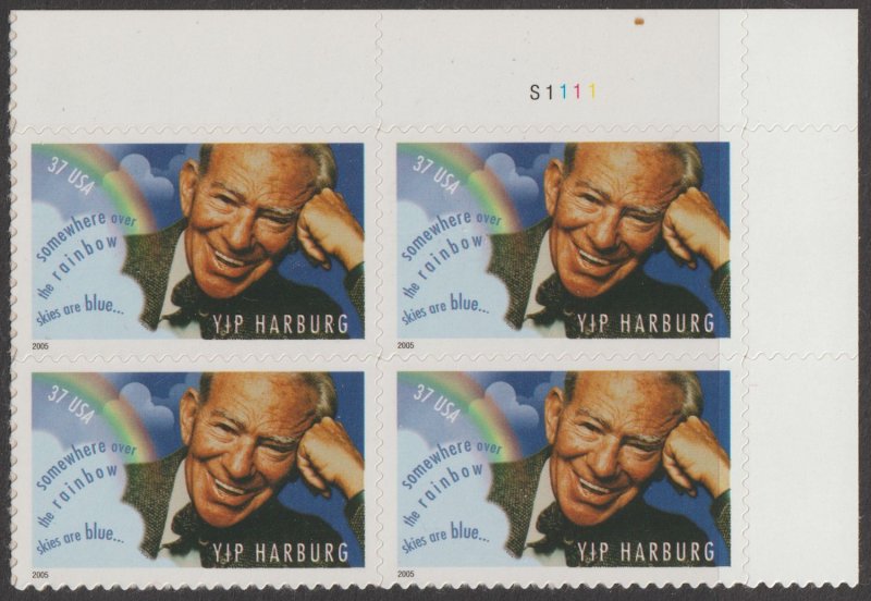 U.S.  Scott# 3905 2005 Yip Harburg Issue XF MNH Plate Block #S1111 #3