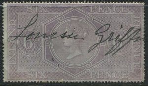 QV 1867 6d lilac Inland Revenue stamp pen cancel used (41)