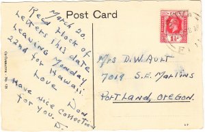 FIJI cover postmarked  Suva, 22  March 1937 -postcard to USA