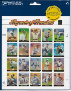 US 2000 Sheet Legends of Baseball,Scott # 3408 Original Post Package !,VF MNH**