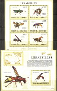 Comoro Islands 2009 Insects Honeybees Sheet + S/S MNH