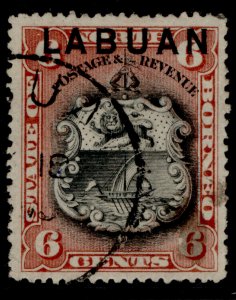 NORTH BORNEO - Labuan QV SG67, 6c brown-lake, USED. Cat £24. PERF 14½-15