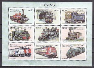 Central Africa, Scott cat. 1240. Locomotive sheet of 9.