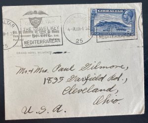 1937 Gibraltar The Travel Key Slogan Cancel Cover To Cleveland OH Usa