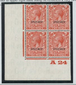 GB 1924 2d sg421 ovpt Specimen type 23 - the unique A24 control blk of 4, 2x u