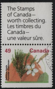 Canada 1994 used Sc 1364cs 49c Delicious Apple Tree Single plus label ex booklet