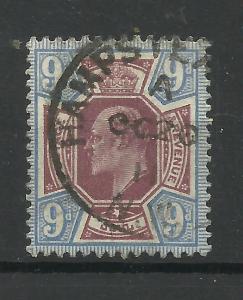 1911/13 Somerset House Sg 306 9d Reddish Purple & Light Blue Very fine used.