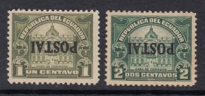 Ecuador 1927 1c & 2c POSTAI Inverted Overprints MNH. Scott 266a & 267a var