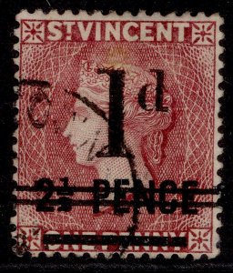 ST. VINCENT QV SG46, 1d on 2½d on 1d lake, FINE USED. Cat £38.