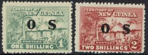 NEW GUINEA 1925 HUT OS 1/- AND 2/-