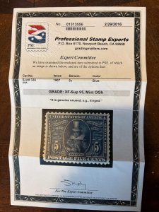 US stamp scott# 330 Pocahontas 5c 1907 Mint H OG PSE cert Graded XF-Sup 95 $425