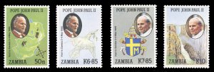 Zambia #470-473 Cat$14.40, 1989 Pope John Paul, complete set, never hinged