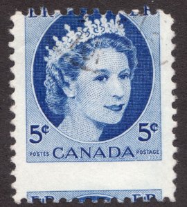1954 Canada  - #341 QEII 5¢  (Error, Freak Oddity) - Perforation Shift - Est $30