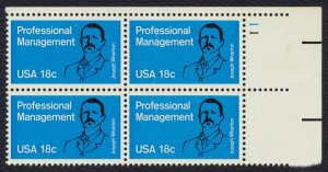 #1920 18c Professional Management, Plate Block [ 11 UR], **ANY 5=FREE SHIPPING**