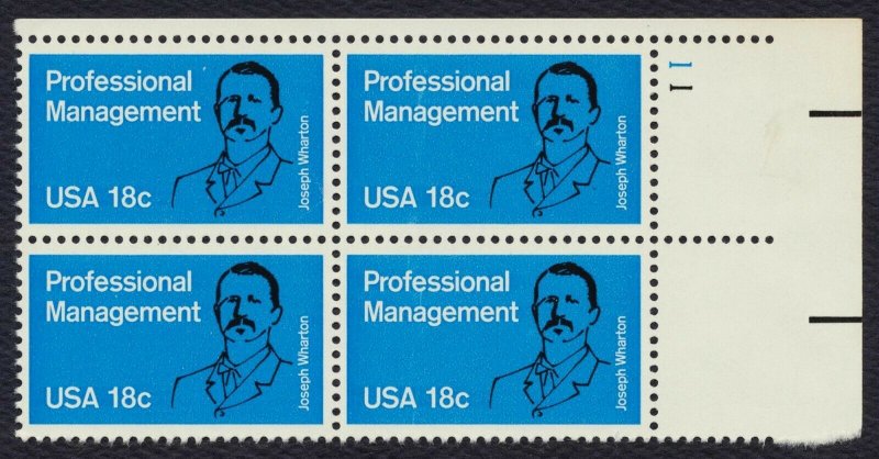 #1920 18c Professional Management, Plate Block [ 11 UR], **ANY 5=FREE SHIPPING**