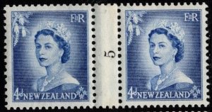 1954 New Zealand Scott #- 293 4d Queen Elizabeth Counter Coil Number Pair MNH