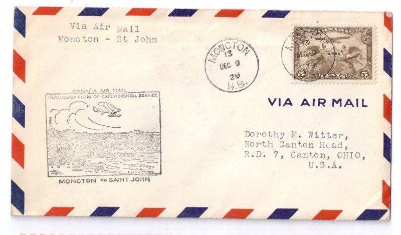 2 Canada 1929 FFC Moncton to St John and St John to Moncton First Flight Airmail