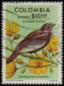 Colombia C646 - Used - 10p Pompadour Cotinga (1977)