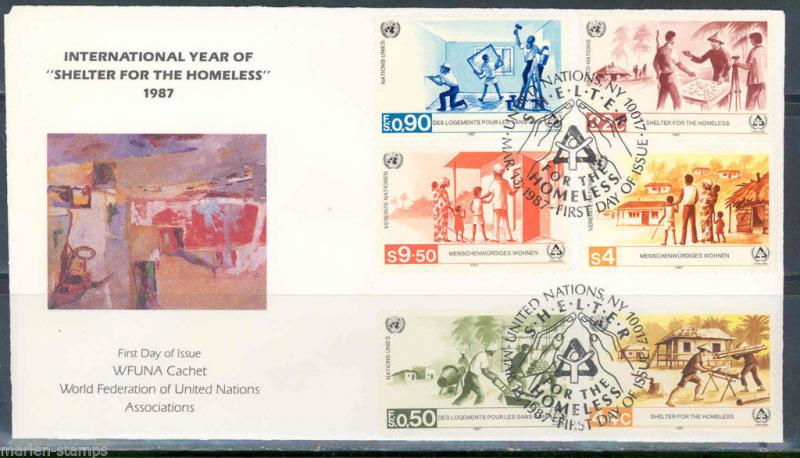 UNITED NATIONS WFUNA INTERNATIONAL YEAR OF THE SHELTER TRIPLE FRANK & CANCEL FDC 