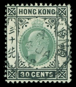 Hong Kong 1904 KEVII 30c dull green & black (O) very fine used. SG 84. Sc 99. 