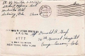 United States A.P.O.'s Soldier's Free Mail 1943 Sebring, Fla. to Camp Carson,...