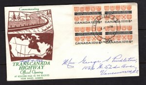 Canada  1962 Trans Canada #400 block of 4 FDC Unknown-B cachet addressed  