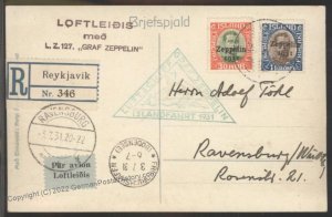 Germany 1931 Iceland Graf Zeppelin 1Kr 30Aur Sieger 114B Zepp RPPC Cover 110367