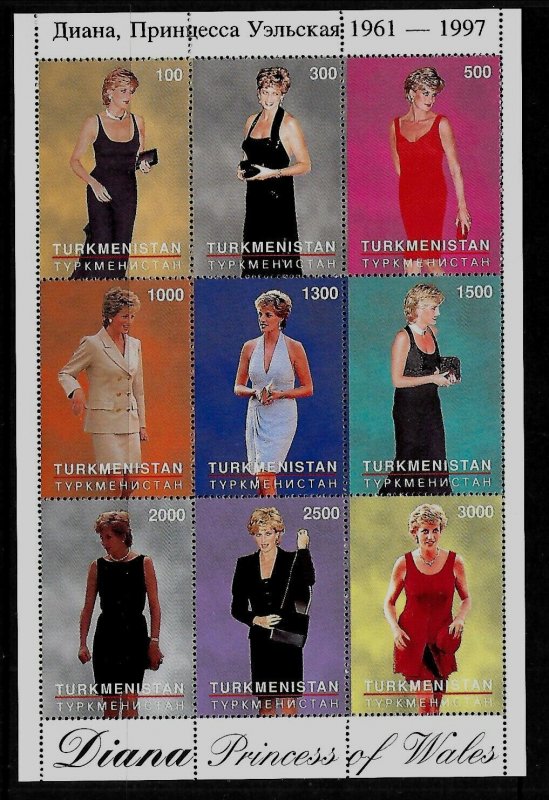 TURKMENISTAN - NOTE AFTER Sc 64 NH of 1997 - MINISHEET+9S/S - PRINCESS DIANA 