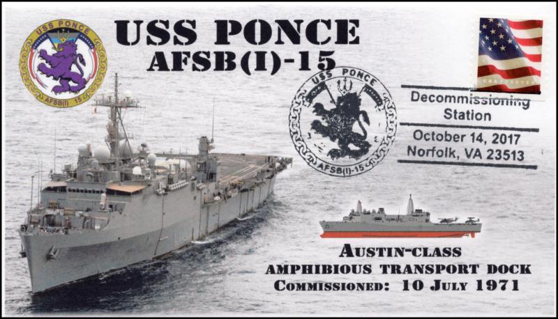 17-307, 2017,USS Ponce, Event Cover, Pictorial Postmark, AFSB(I)-15