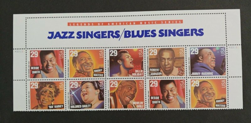 2854-2861a 29c TOP BLOCK OF 10 1994 JAZZ & BLUES SINGERS GUM DAMAGE NH FREE SHIP