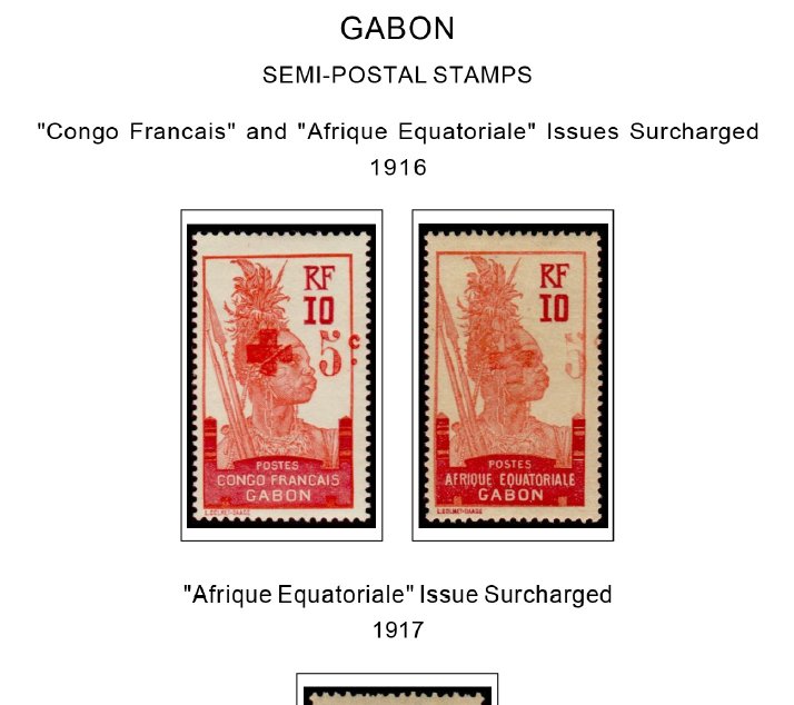 COLOR PRINTED GABON 1886-1933  STAMP ALBUM PAGES (14 illustrated pages)