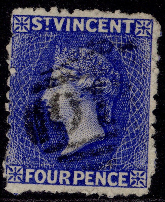 ST. VINCENT QV SG38, 4d bright blue, FINE USED. Cat £120. WMK SMALL STAR