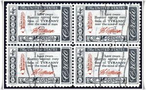 ♦SC#1140 4¢ Credo: Thomas Jefferson Block of Four (Used)