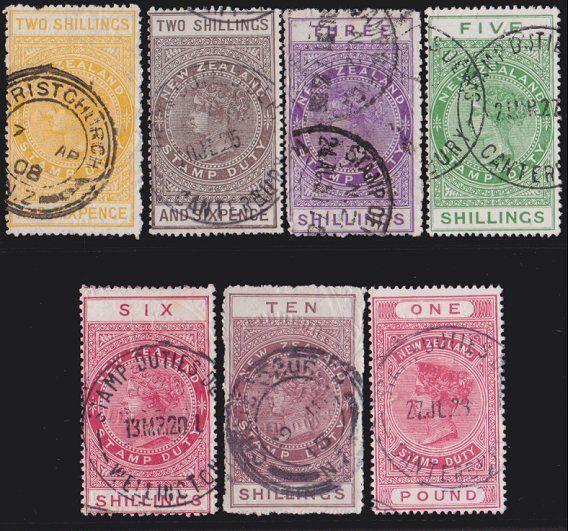 NEW ZEALAND 1880 Stamp Duty 7 values 2/6 to £1 used.........................4734