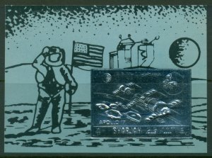 Sharjah 1972 Mi#MS133 Space Achievement, Apollo 17 Silver Foil embossed MS MLH