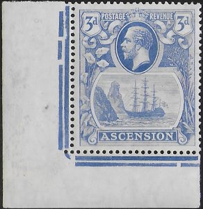 1924 Ascension 3d. cleft rock 1v. corner MNH SG n. 14c