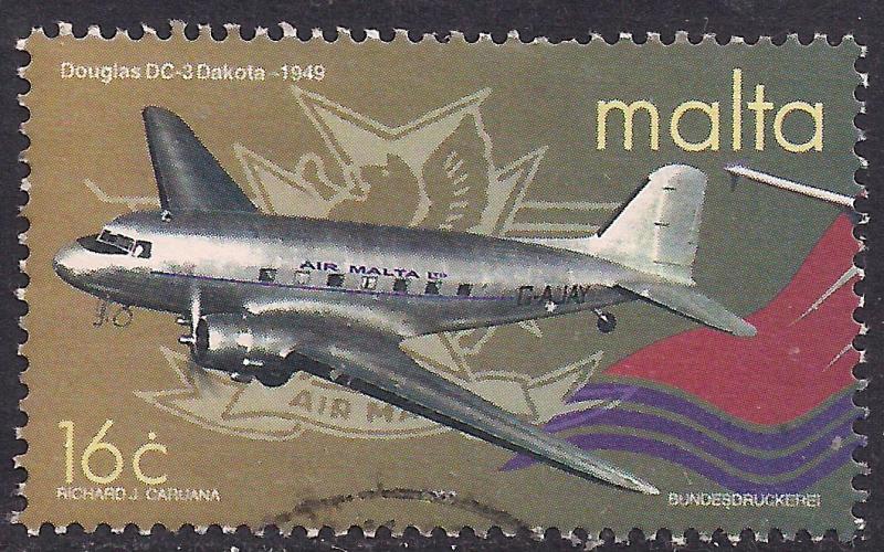 Malta 2000 QE2 16c Douglas DC 3 Dakota used stamp ( C1418 )