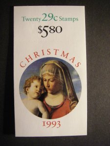 BK211, Scott 2790a, 29c 1993 Traditional Christmas, #K1 33333, MNH Complete Book