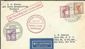 German-American Lines Seapost S.S. Europa to New York, NY 1931 (47927)