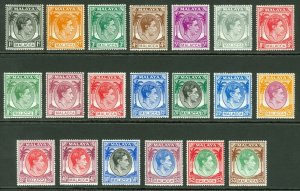 SG 3-17 Malacca 1949. 1c-$5 set of 20. Lightly mounted mint CAT £150