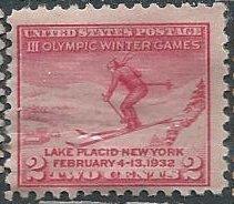 US 716 (mint?, hinged, creased, partial gum) 2¢ Winter Olympics (1932)