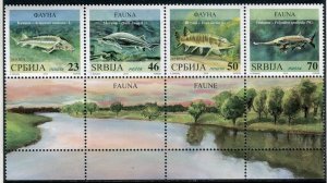 1229 SERBIA 2018 - Freshwater Fish - Sterlet - Sturgeon - Pike - MNH Set + Label