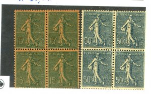 FRANCE #139 145 MINT BLOCKS FVF OG NH Cat $100